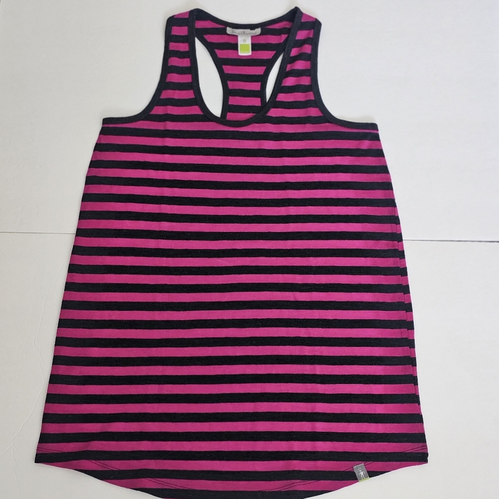 Smartwool top, small, berry/charcoal stipes.
